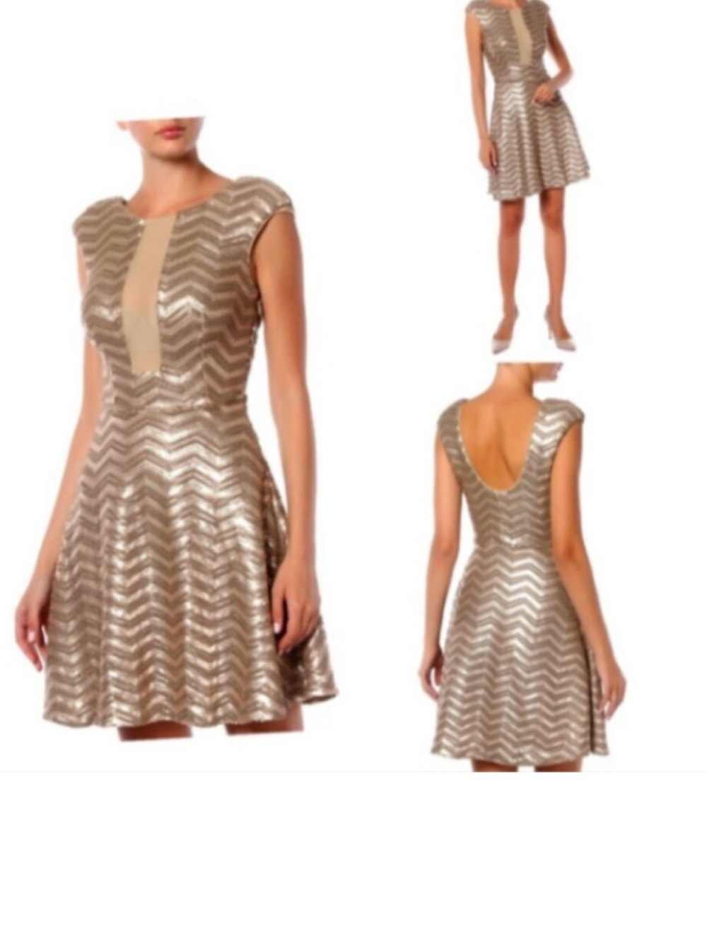 bebe- Metallic Fit-and-Flare Dress